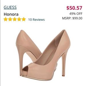 Blush pink peep toe heels by Guess